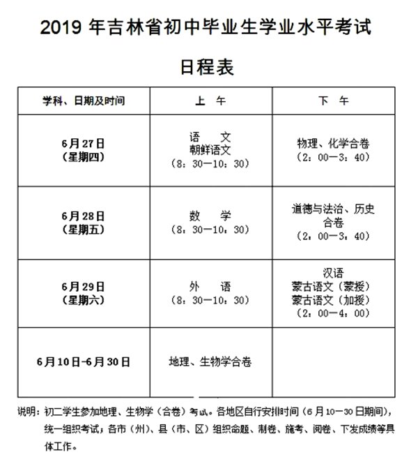 2021吉林市中考时间,吉林市2021中考科目安排