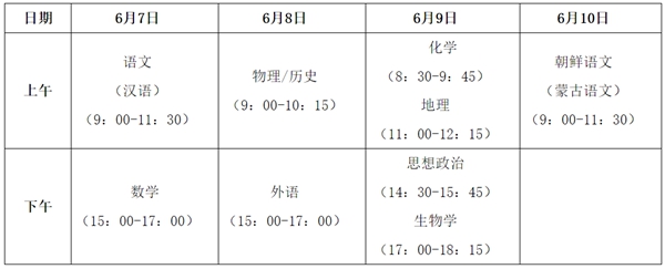 2026年吉林高考时间是几月几号,各科目具体考试安排表